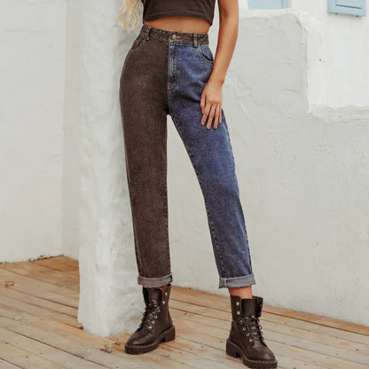 High Waist Denim Two Tone Jeans