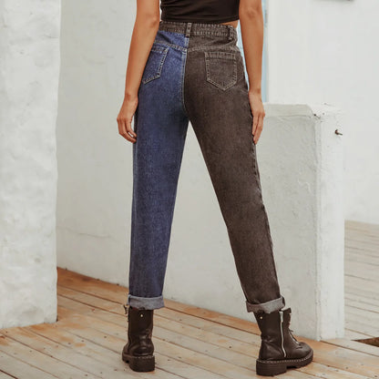 High Waist Denim Two Tone Jeans