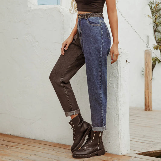 High Waist Denim Two Tone Jeans